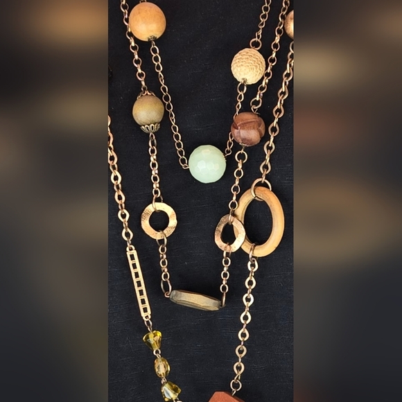 Retro Womens Antique Gold Look, Wood, Goldstone , Aventurine Bead 3 Strands - Picture 4 of 9